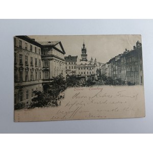 POCZTÓWKA LWÓW LEMEBERG RYNEK, DŁUGI ADRES, PRZEDWOJENNA 1897 R, STEMPEL, ZNACZEK