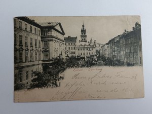 POHLEDNICE LVOV LEMEBERG MARKET, DLOUHÁ ADRESA, PŘEDVÁLEČNÝ ROK 1897, ZNÁMKA, RAZÍTKO