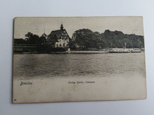 POHLEDNICE WROCŁAW BRESLAU ZOOLOGICKÁ ZAHRADA, LOĎ, PŘEDVÁLEČNÝ ROK 1910, ZNÁMKA, RAZÍTKO