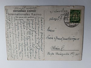 POCZTÓWKA SOPOT OSTSEEBAD ZOPPOT, KASYNO INTERNATIONALES KASINO, STEMPEL, ZNACZEK