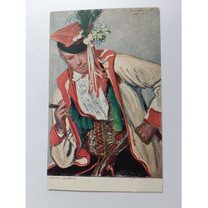 POSTCARD POLISH PAINTING UZIEMBŁO FOLK COSTUMES POLISH TYPES PRE-WAR