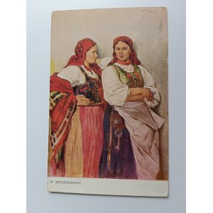 POSTCARD POLISH PAINTING WODZINOWSKI FOLK COSTUMES POLISH TYPES PRE-WAR