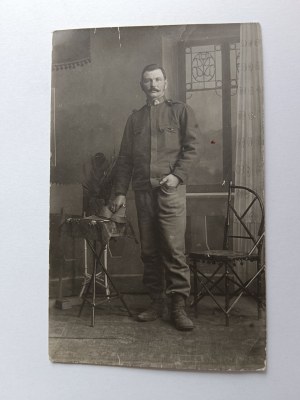PHOTO SOLDIER PRE-WAR 1914, STAMP, STAMP KATOWICE KATTOWITZ