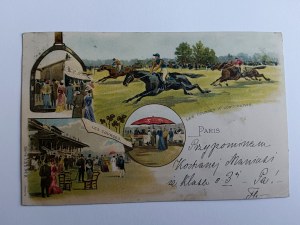 POSTCARD PARIS PARIS, HORSES, HORSE COMPETITION, EQUESTRIAN, RACING, LONG ADDRESS, PRE-WAR 1900S