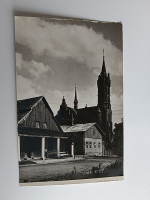 POSTCARD PRL KOŁACZYCE MARKET WOODEN HOUSE NEO-GOTHIC CHURCH