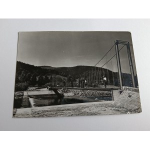 POSTCARD PRL USTROŃ JASZOWIEC SUSPENSION BRIDGE ON THE VISTULA, STAMP