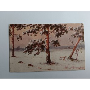 CARTE POSTALE PEINTURE POLONAISE GURANOWSKI PAYSAGE, TIMBRE CIECHANÓW, TIMBRE, AVANT-GUERRE 1928