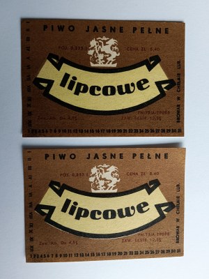 SET OF 2 BEER LABELS, BREWERY, JULY LAGER, CHEŁM LUBELSKI BREWERY