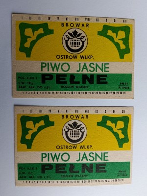 SET OF 2 BEER LABELS, OSTRÓW WIELKOPOLSKI BREWERY, LAGER BEER, OWN BOTTLING