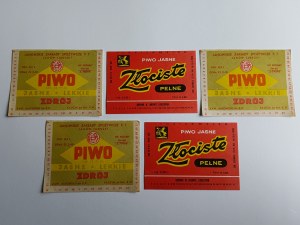 SET OF 5 BEER LABELS, BREWERY JANÓW LUBELSKI, LIGHT FULL GOLDEN BEER, LIGHT LIGHT BEER ZDRÓJ