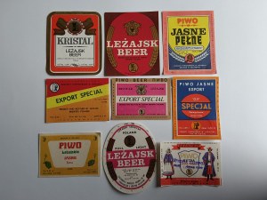 SET OF 9 BEER LABELS, LEŻAJSK BREWERY, KRISTAL, BRIGHT FULL UNPASTEURIZED, EXPORT SPECIAL, LEŻAJSK BEER BRIGHT EXTRA