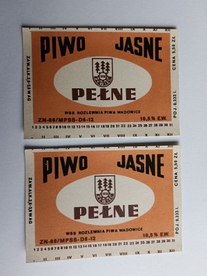 SET OF 2 BEER LABELS, WADOWICE BREWERY, LAGER BEER