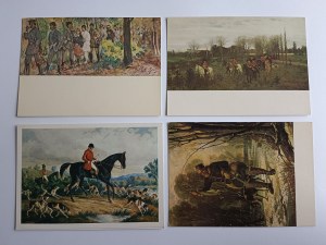 SET OF 8 POSTCARDS HUNTING SCENES IN POLISH PAINTING, HUNTING, HUNTER, HUNTED