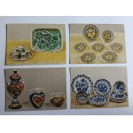 SET OF 9 POSTCARDS FAIENCE HAND-PAINTED