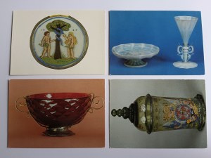 SET OF 9 POSTCARDS GLASS XVI-XVII CENTURY. NATIONAL MUSEUM IN POZNAN, POZNAŃ, CZARKA, GLASS, PATERA, CUP