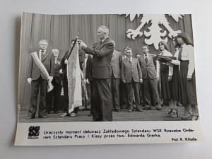 PHOTO OF PRL RZESZOW, EDWARD GIEREK, WSK, ORDER OF LABOR FLAG AND CLASS