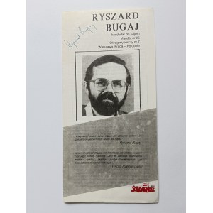 BROCHURE, TRACT ÉLECTORAL, NSZZ SOLIDARNOŚĆ, RYSZARD BUGAJ, WARSAW, PARLIAMENTARY CANDIDATE