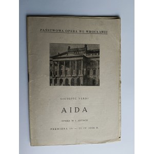 PROGRAMME D'OPÉRA, GIUSEPPE VERDI AIDA, OPÉRA EN 4 ACTES, OPÉRA D'ÉTAT DE WROCLAW, 1956