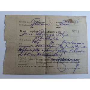 WĄCHOCK, KWIT OPŁAT DODATKOWYCH, PKP, 1935 R