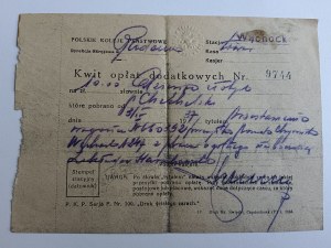 WĄCHOCK, KWIT OPŁAT DODATKOWYCH, PKP, 1935 R