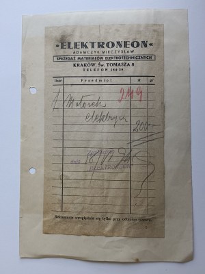 KRAKÓW, ELEKTRONEON, ADAMCZYK MIECZYSŁAW, RECHNUNG, STEMPEL