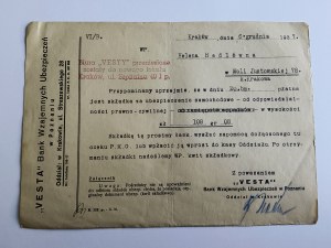 KRAKÓW VESTA BANK MUTUAL INSURANCE, KRAKÓW, POZNAŃ, LETTRE 1937, WOLA JUSTOWSKA, TIMBRE