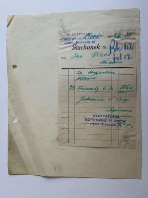 KRAKÓW, KOPIERWERKSTATT FÜR PLÄNE, RECHNUNG, 1941