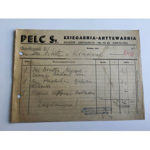 KRAKÓW PELC BOOKSTORE, ANTIQUARIAN, BILL, 1941
