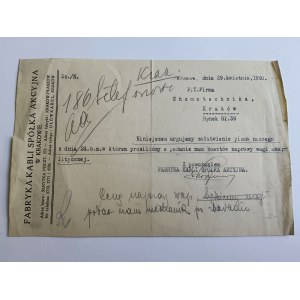 KRAKÓW, FABRYKA KABLI SPÓŁKA AKCYJNA, LIST, 1930