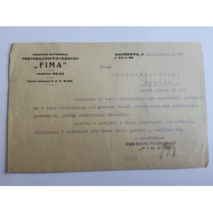 WARSCHAU, NATIONALE FABRIK FÜR PHYSIKALISCHE INSTRUMENTE FIMA, BRIEF 1928