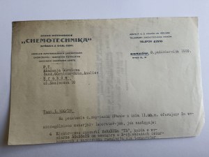 KRAKÓW CHEMOTECHNIKA BIURO INŻYNIERSKIE, PISMO 1929 R