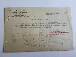 KROSNO, FRANCISZEK MRUGAŁA, PISMO 1929 R, PIECZĄTKA