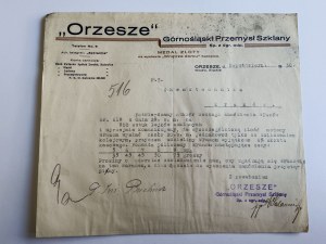 ORZESZE, GÓRNOŚLĄSKI PRZEMYSŁ SZKLANY, PISMO, 1930 R, PIECZĄTKA
