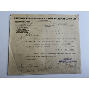 WEŁNOWIEC, KATOWICE, ZJEDNOCZENIE FABRYK GAZÓW PRZEMYSŁOWYCH, PISMO, 1929 R, PIECZĄTKA