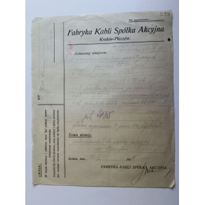 KRAKÓW PŁASZÓW, CABLE FACTORY JOINT STOCK COMPANY, ORDER, 1929