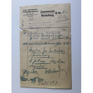 RÓWNE, DR ALEKSANDER OBERLAENDER LEKARZ, KRAKÓW CHEMOTECHNIKA, ZAMÓWIENIE, 1930 R