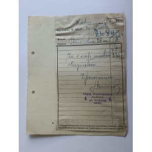 KRAKÓW, SALLE DES COMMISSIONS, FACTURE, RUE WIŚLNA, 1941