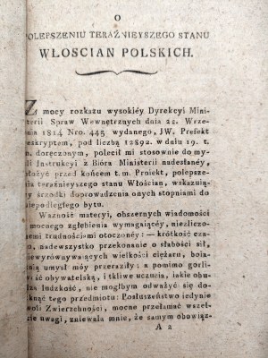 Młodecki Kazimierz - O polepszeniu teraźnieyszego stanu Włościan Polskich - Warszawa 1815 [fragmenty dot. Policji Wiejskiej ], [ Radom 1814]