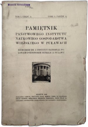 Memorie dell'Istituto Scientifico Statale di Agricoltura di Puławy - Cracovia 1924 [ timbro del Museo Tatra ].