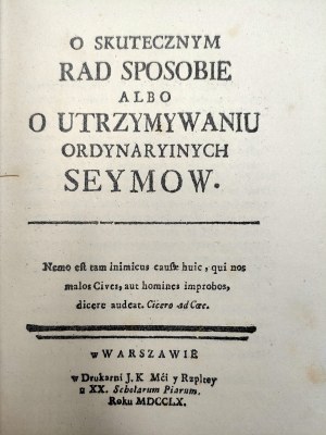Konarski Stanisław - O Skutecznym Rad sposobie albo utrzymywaniu Ordynaryjnych Seymów - Complete T.I - IV - Warsaw 1923
