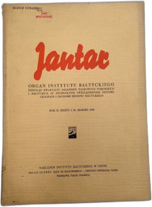 Jantar - Organ of the Baltic Institute in Gdynia - [ quarterly] Notebook 1 - Gdynia 1938 [Pomerania, history, maritime].