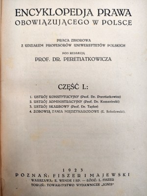 Peretiakowicz - Encyclopedia of Law in Poland - Poznań 1923