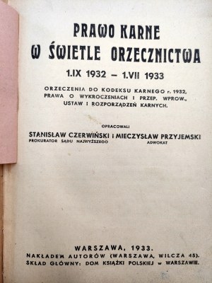 S. Czerwiński a Przyjemski M. - Prawo karne w świetle orzecznictwa - Warszawa 1933