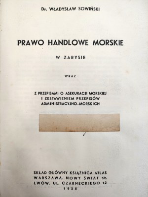 Sowiński Władysław - Seehandelsrecht - Warschau 1935