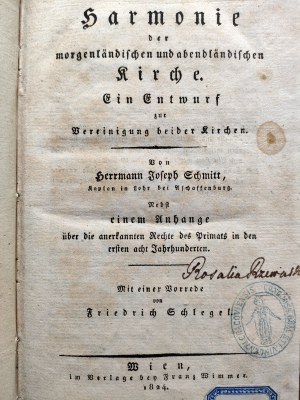 Hermann J. - Harmonie der morgenländischen und abendländischen Kirche - Wien 1824 [ ex-libris Rozalia Rzewuska].
