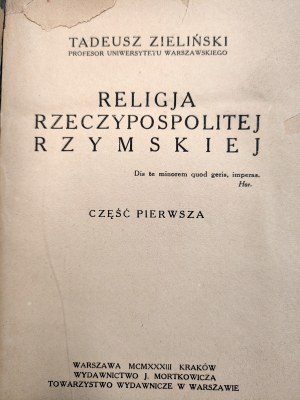 Zieliński T. - Religia Rzeczpospolitej Rzymskiej - Warszawa 1933 [ Prvé vydanie].
