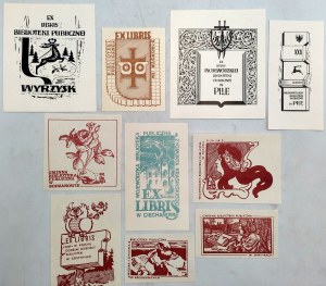 A collection of 10 Library ex-librises from the 1970s - [Wyrzysk, Saw, Gostynin, Bodzanow, Krosniewice, Ciechanow, Sanniki, Plock, Wschowa].