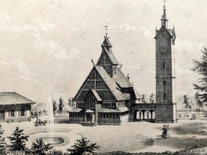 Grafik - Wang-Tempel - 19. Jahrhundert [ Stahlstich ] , Kirche Wang
