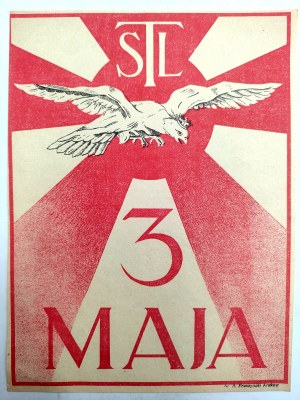 Affiche patriotique - 3 mai - TSL - Société de l'école populaire - Deuxième République polonaise