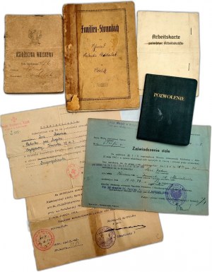Sbírka dokumentů - pracovní průkaz, vojenská knížka, Familien Stammbuch a další [ Gdaňsk, Poznaň, Bydhošť].